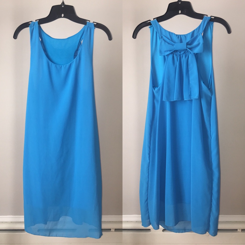 Blue dress with back bow detail
